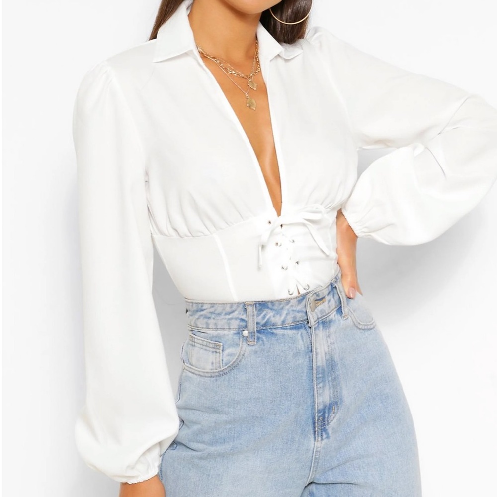 Woven Lace Up Corset Top